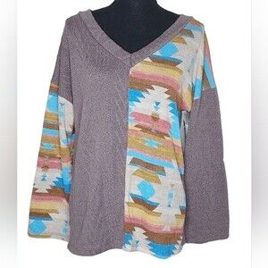 BiBi Women's S Cored Knit Aztec Southwestern Boho Oversized Sweater NWT NEW